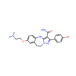 CN(C)CCOc1ccc2c(c1)CCn1nc(-c3ccc(O)cc3)c(C(N)=O)c1N2 ZINC000045348589