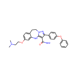 CN(C)CCOc1ccc2c(c1)Nc1c(C(N)=O)c(-c3ccc(Oc4ccccc4)cc3)nn1CC2 ZINC000045336422