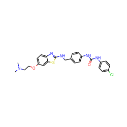 CN(C)CCOc1ccc2nc(NCc3ccc(NC(=O)Nc4ccc(Cl)cc4)cc3)sc2c1 ZINC001772578225