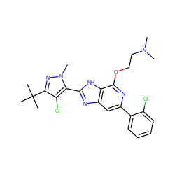 CN(C)CCOc1nc(-c2ccccc2Cl)cc2nc(-c3c(Cl)c(C(C)(C)C)nn3C)[nH]c12 ZINC000147639604