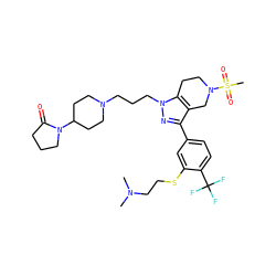 CN(C)CCSc1cc(-c2nn(CCCN3CCC(N4CCCC4=O)CC3)c3c2CN(S(C)(=O)=O)CC3)ccc1C(F)(F)F ZINC000049649349