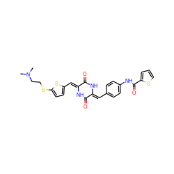 CN(C)CCSc1ccc(/C=c2\[nH]c(=O)/c(=C/c3ccc(NC(=O)c4cccs4)cc3)[nH]c2=O)s1 ZINC000026576012