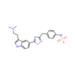 CN(C)CCc1c[nH]c2ccc(-c3nc(Cc4ccc(NS(C)(=O)=O)cc4)no3)cc12 ZINC000013827479