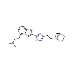 CN(C)CCc1cccc2[nH]c(-c3nc(CC[C@@H]4C[C@H]5CC[C@H]4C5)no3)cc12 ZINC000253640332