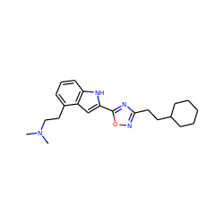 CN(C)CCc1cccc2[nH]c(-c3nc(CCC4CCCCC4)no3)cc12 ZINC000036311404