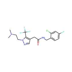 CN(C)CCn1ncc(CC(=O)NCc2ccc(F)cc2Cl)c1C(F)(F)F ZINC000095565548