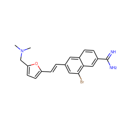 CN(C)Cc1ccc(/C=C/c2cc(Br)c3cc(C(=N)N)ccc3c2)o1 ZINC000043019731