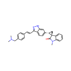 CN(C)Cc1ccc(/C=C/c2n[nH]c3cc([C@@H]4C[C@@]45C(=O)N(C)c4ccccc45)ccc23)cc1 ZINC000145161930