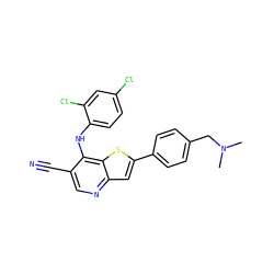 CN(C)Cc1ccc(-c2cc3ncc(C#N)c(Nc4ccc(Cl)cc4Cl)c3s2)cc1 ZINC000013644830