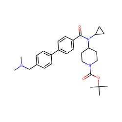 CN(C)Cc1ccc(-c2ccc(C(=O)N(C3CC3)C3CCN(C(=O)OC(C)(C)C)CC3)cc2)cc1 ZINC000224100913