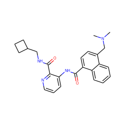 CN(C)Cc1ccc(C(=O)Nc2cccnc2C(=O)NCC2CCC2)c2ccccc12 ZINC000095593325