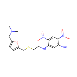 CN(C)Cc1ccc(CSCCNc2cc(N)c([N+](=O)[O-])cc2[N+](=O)[O-])o1 ZINC000003806902
