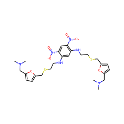 CN(C)Cc1ccc(CSCCNc2cc(NCCSCc3ccc(CN(C)C)o3)c([N+](=O)[O-])cc2[N+](=O)[O-])o1 ZINC000036124283