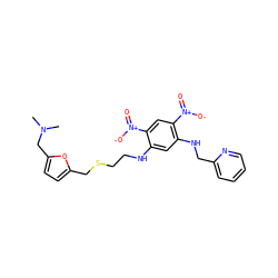 CN(C)Cc1ccc(CSCCNc2cc(NCc3ccccn3)c([N+](=O)[O-])cc2[N+](=O)[O-])o1 ZINC000013726500