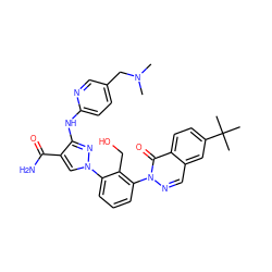 CN(C)Cc1ccc(Nc2nn(-c3cccc(-n4ncc5cc(C(C)(C)C)ccc5c4=O)c3CO)cc2C(N)=O)nc1 ZINC000143565843