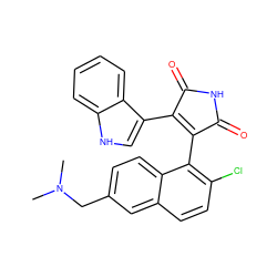 CN(C)Cc1ccc2c(C3=C(c4c[nH]c5ccccc45)C(=O)NC3=O)c(Cl)ccc2c1 ZINC000141711053