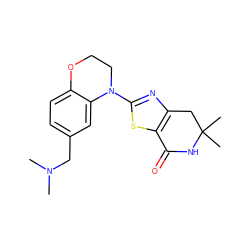 CN(C)Cc1ccc2c(c1)N(c1nc3c(s1)C(=O)NC(C)(C)C3)CCO2 ZINC000040395591