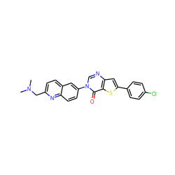 CN(C)Cc1ccc2cc(-n3cnc4cc(-c5ccc(Cl)cc5)sc4c3=O)ccc2n1 ZINC000038149738