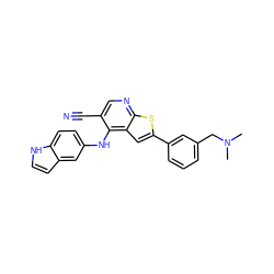 CN(C)Cc1cccc(-c2cc3c(Nc4ccc5[nH]ccc5c4)c(C#N)cnc3s2)c1 ZINC000029046440