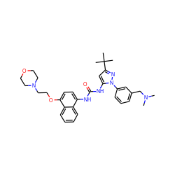 CN(C)Cc1cccc(-n2nc(C(C)(C)C)cc2NC(=O)Nc2ccc(OCCN3CCOCC3)c3ccccc23)c1 ZINC000026832864