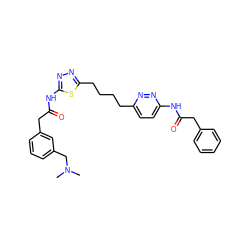 CN(C)Cc1cccc(CC(=O)Nc2nnc(CCCCc3ccc(NC(=O)Cc4ccccc4)nn3)s2)c1 ZINC000169698304