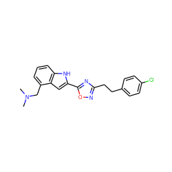 CN(C)Cc1cccc2[nH]c(-c3nc(CCc4ccc(Cl)cc4)no3)cc12 ZINC000036311383