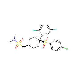 CN(C)S(=O)(=O)C[C@H]1CC[C@@](c2cc(F)ccc2F)(S(=O)(=O)c2ccc(Cl)cc2)CC1 ZINC000253640055