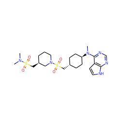 CN(C)S(=O)(=O)C[C@H]1CCCN(S(=O)(=O)C[C@H]2CC[C@H](N(C)c3ncnc4[nH]ccc34)CC2)C1 ZINC000261172665