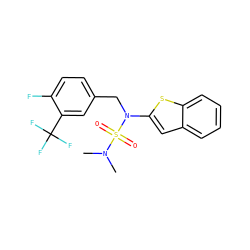 CN(C)S(=O)(=O)N(Cc1ccc(F)c(C(F)(F)F)c1)c1cc2ccccc2s1 ZINC001772634332