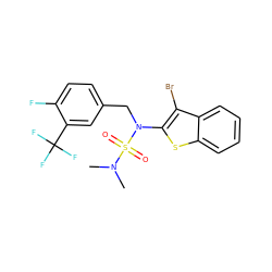 CN(C)S(=O)(=O)N(Cc1ccc(F)c(C(F)(F)F)c1)c1sc2ccccc2c1Br ZINC000115229500