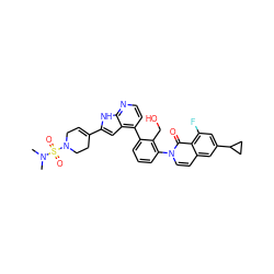 CN(C)S(=O)(=O)N1CC=C(c2cc3c(-c4cccc(-n5ccc6cc(C7CC7)cc(F)c6c5=O)c4CO)ccnc3[nH]2)CC1 ZINC001772643367