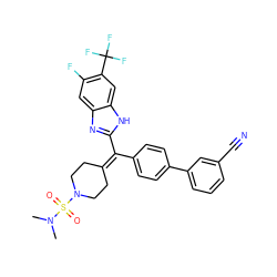 CN(C)S(=O)(=O)N1CCC(=C(c2ccc(-c3cccc(C#N)c3)cc2)c2nc3cc(F)c(C(F)(F)F)cc3[nH]2)CC1 ZINC000038157837