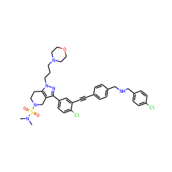 CN(C)S(=O)(=O)N1CCc2c(c(-c3ccc(Cl)c(C#Cc4ccc(CNCc5ccc(Cl)cc5)cc4)c3)nn2CCCN2CCOCC2)C1 ZINC000095597867