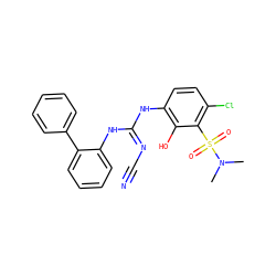 CN(C)S(=O)(=O)c1c(Cl)ccc(N/C(=N/C#N)Nc2ccccc2-c2ccccc2)c1O ZINC000028604010