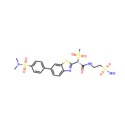 CN(C)S(=O)(=O)c1ccc(-c2ccc3nc([C@@H](C(=O)NCCS(N)(=O)=O)S(C)(=O)=O)sc3c2)cc1 ZINC000143972273