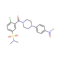 CN(C)S(=O)(=O)c1ccc(Cl)c(C(=O)N2CCN(c3ccc([N+](=O)[O-])cc3)CC2)c1 ZINC000009511989