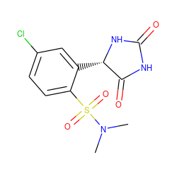 CN(C)S(=O)(=O)c1ccc(Cl)cc1[C@@H]1NC(=O)NC1=O ZINC000028226451