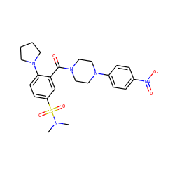 CN(C)S(=O)(=O)c1ccc(N2CCCC2)c(C(=O)N2CCN(c3ccc([N+](=O)[O-])cc3)CC2)c1 ZINC000009493949