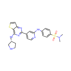 CN(C)S(=O)(=O)c1ccc(Nc2cc(-c3nc(N[C@@H]4CCNC4)c4sccc4n3)ccn2)cc1 ZINC000653671273