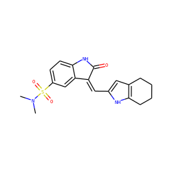 CN(C)S(=O)(=O)c1ccc2c(c1)/C(=C/c1cc3c([nH]1)CCCC3)C(=O)N2 ZINC000003875028