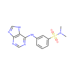 CN(C)S(=O)(=O)c1cccc(Nc2ncnc3nc[nH]c23)c1 ZINC000199024726