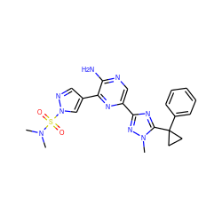 CN(C)S(=O)(=O)n1cc(-c2nc(-c3nc(C4(c5ccccc5)CC4)n(C)n3)cnc2N)cn1 ZINC001772642677