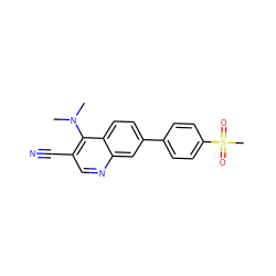 CN(C)c1c(C#N)cnc2cc(-c3ccc(S(C)(=O)=O)cc3)ccc12 ZINC000095603605