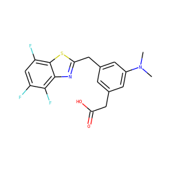 CN(C)c1cc(CC(=O)O)cc(Cc2nc3c(F)c(F)cc(F)c3s2)c1 ZINC000001485637