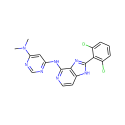 CN(C)c1cc(Nc2nccc3[nH]c(-c4c(Cl)cccc4Cl)nc23)ncn1 ZINC000208538709