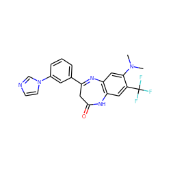 CN(C)c1cc2c(cc1C(F)(F)F)NC(=O)CC(c1cccc(-n3ccnc3)c1)=N2 ZINC000101150632