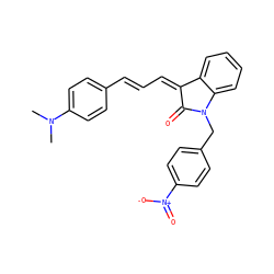 CN(C)c1ccc(/C=C/C=C2\C(=O)N(Cc3ccc([N+](=O)[O-])cc3)c3ccccc32)cc1 ZINC000474609291