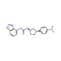 CN(C)c1ccc([C@H]2CC[C@@H](NC(=O)Nc3cccc4[nH]ncc34)C2)cc1 ZINC000169704904