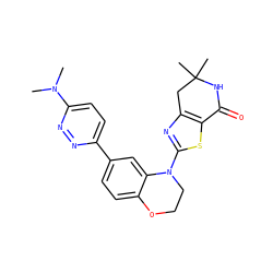 CN(C)c1ccc(-c2ccc3c(c2)N(c2nc4c(s2)C(=O)NC(C)(C)C4)CCO3)nn1 ZINC000040974719