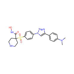 CN(C)c1ccc(-c2cn(-c3ccc(S(=O)(=O)C4(C(=O)NO)CCNCC4)cc3)nn2)cc1 ZINC000205277764